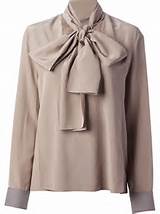 Victoria Beckham Pussy Bow Blouse in Gray (grey) | Lyst