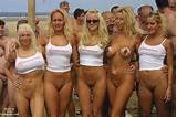 nude group shot at beach contest, nude outdoors, bottomless wearing ...