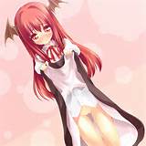 head_wings koakuma long_hair no_panties panties pussy red_eyess red ...