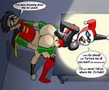 Harley Quinn is handcuffed and bent over a table and Robin is fucking ...