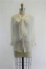 Vintage Ivory Sheer Guazy Escada Pussy Bow Blouse