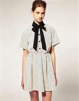 Shop for Asos ASOS Pussy Bow Dress with Black Spot Collar