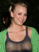 Kaley Cuoco poses naked and caught without her bra