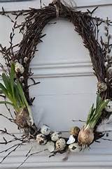 ... wreath decorated with pussy willow speckled eggs amp bulbs how pretty