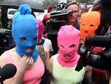 Pussy Riot in their signature balaclavas.