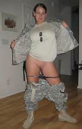 girl in military uniform showing shaved pussy