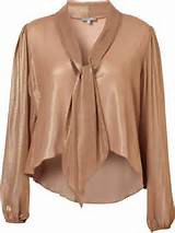 Topshop Gold Foil Pussy Bow Blouse By Love** in Gold