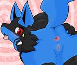 blush butt from_behind jackal looking_at_viewer looking_back lucario ...