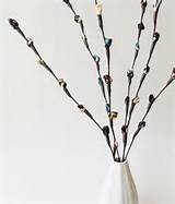 Fabric Pussy Willow Branches - Brown Teal Blue Green Stems (set of 6)