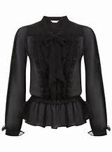 Black Ruffle Pussy Bow Blouse