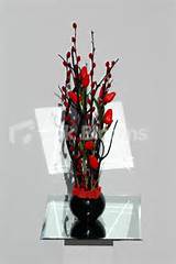 Artificial Red Real Touch Tulip Pussy Willow Vase Table Display